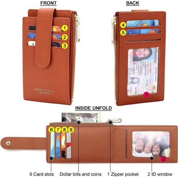 RFID Card Holder Wallet for Women Slim Wallets A-Lychee Pattern-Brown - Picture 5 of 6